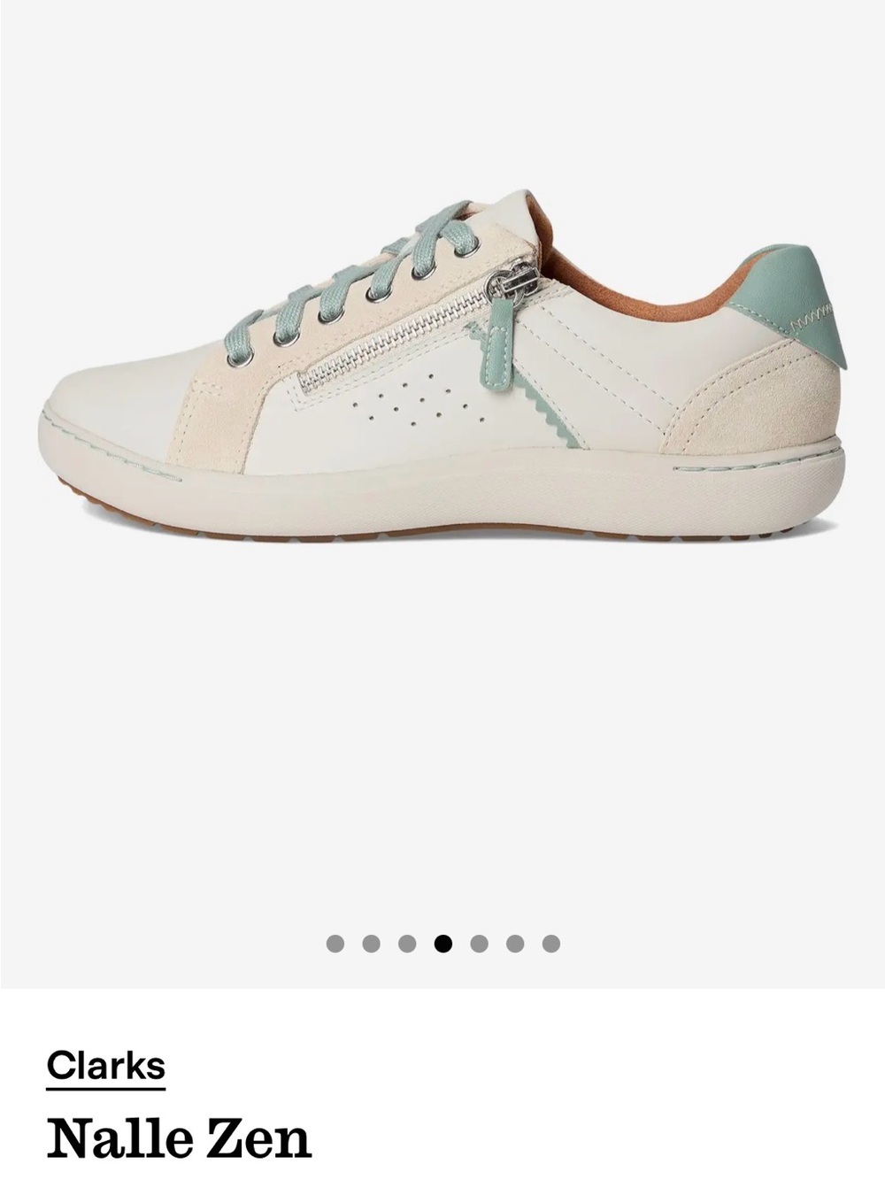 Clarks Nalle Zen Women's White and Mint Leather Sneaker with Zip